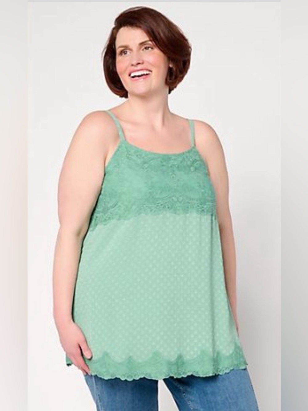 LOGO Lori Goldstein Clip Dot Lace Tank Green Small NWOT